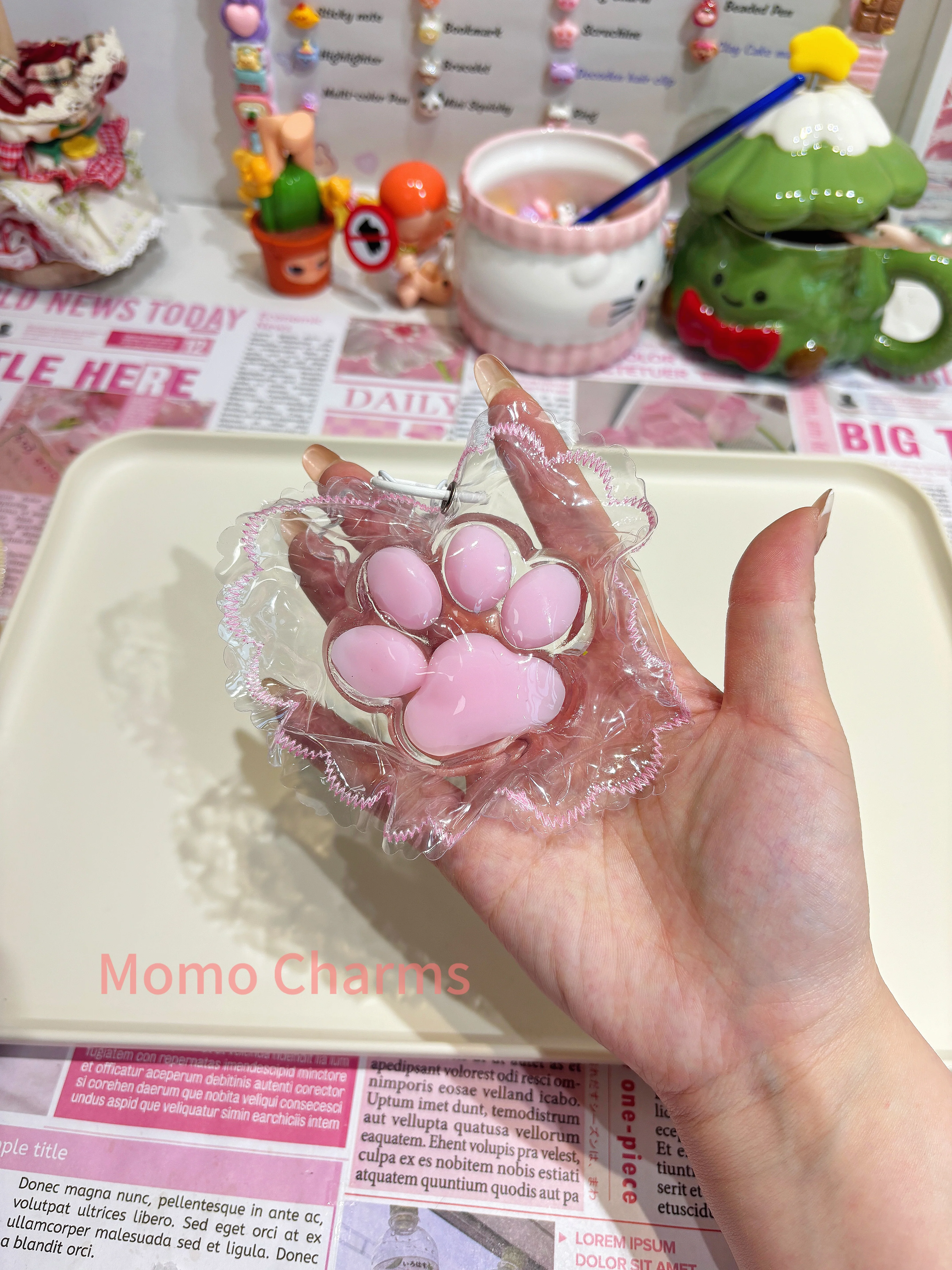 Clear Pink Paw Silicone Taba Squishy Toy - Image 2