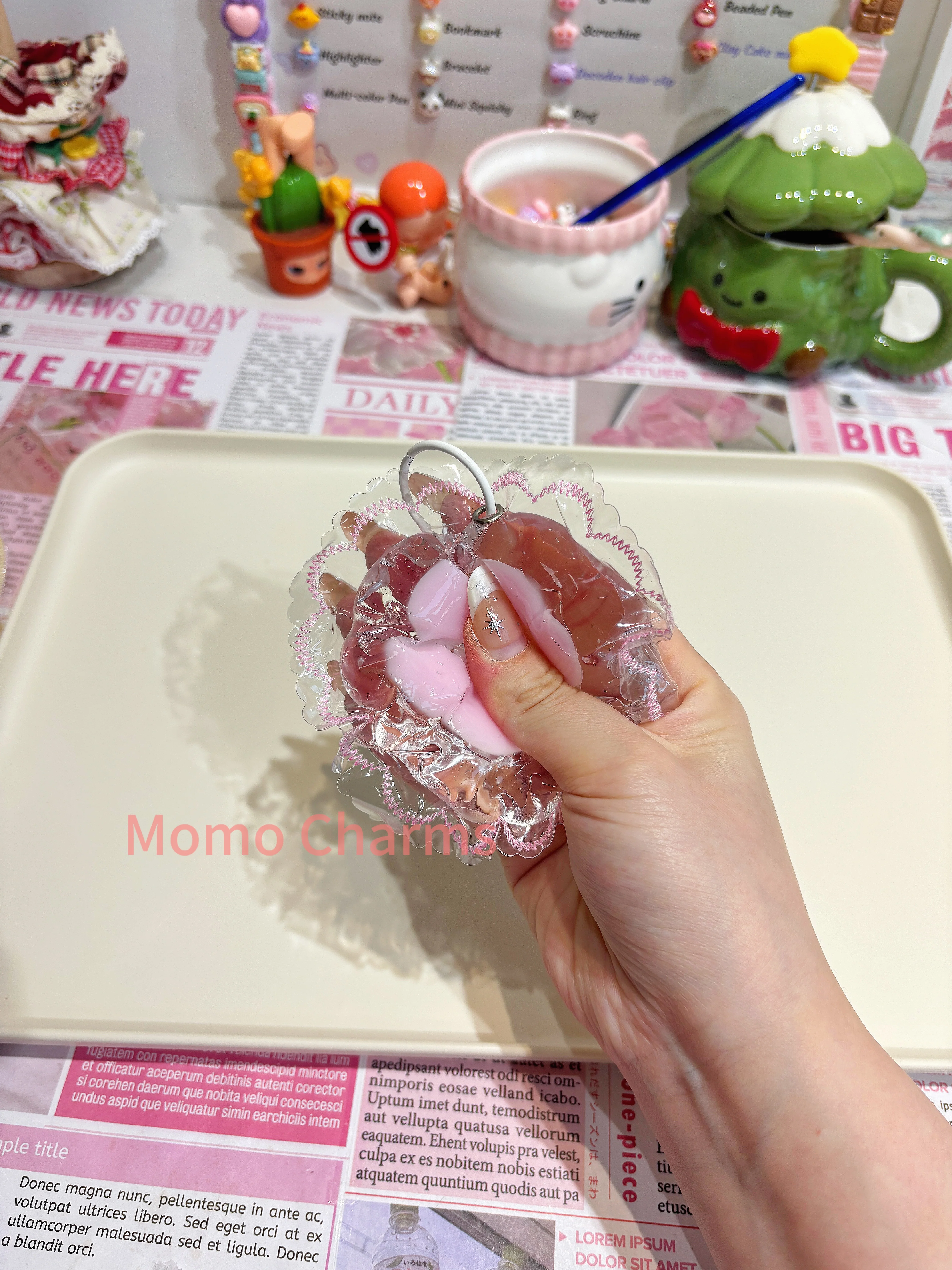 Clear Pink Paw Silicone Taba Squishy Toy - Image 3