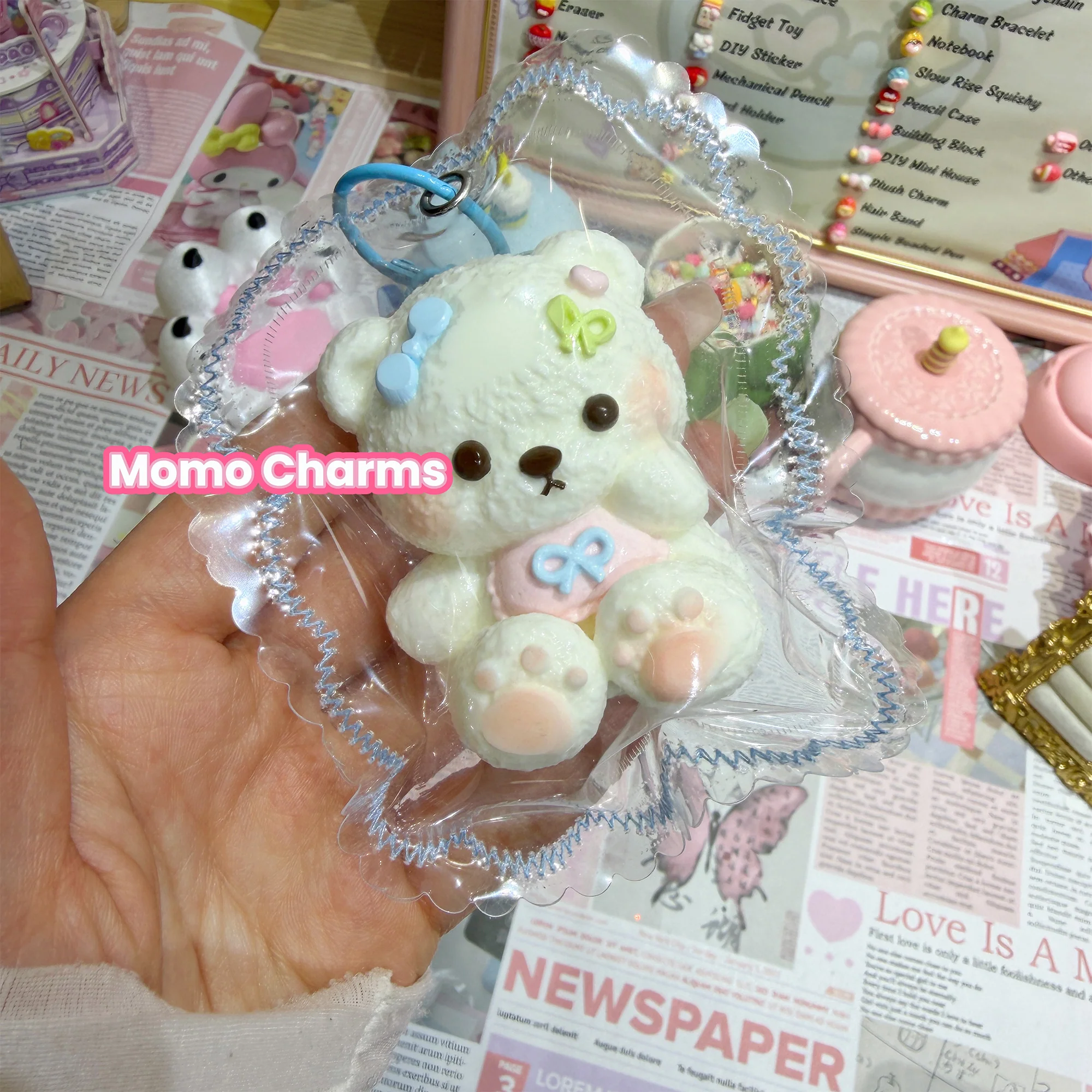 Pink Shirt Bear with Blue Bow Silicone Taba Squishy Toy