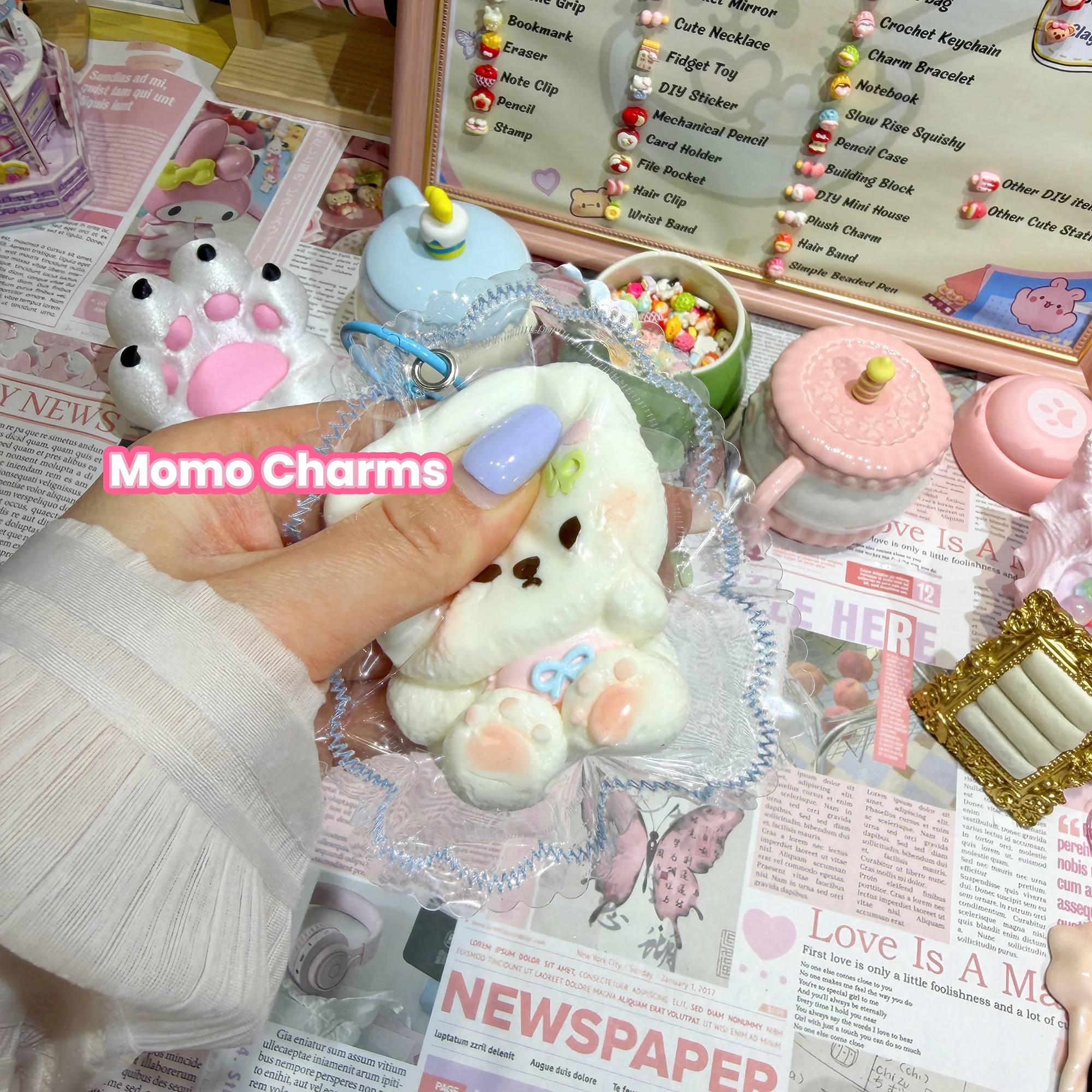 Pink Shirt Bear with Blue Bow Silicone Taba Squishy Toy - Image 3